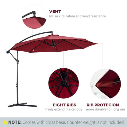 Cantilever Hanging Banana Parasol Umbrella - Wine Red