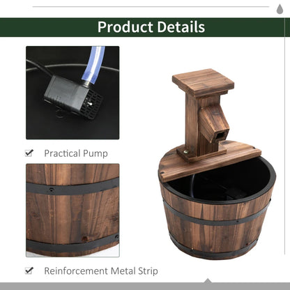 Wooden Half Barrel Water Fountain with Electric Pump