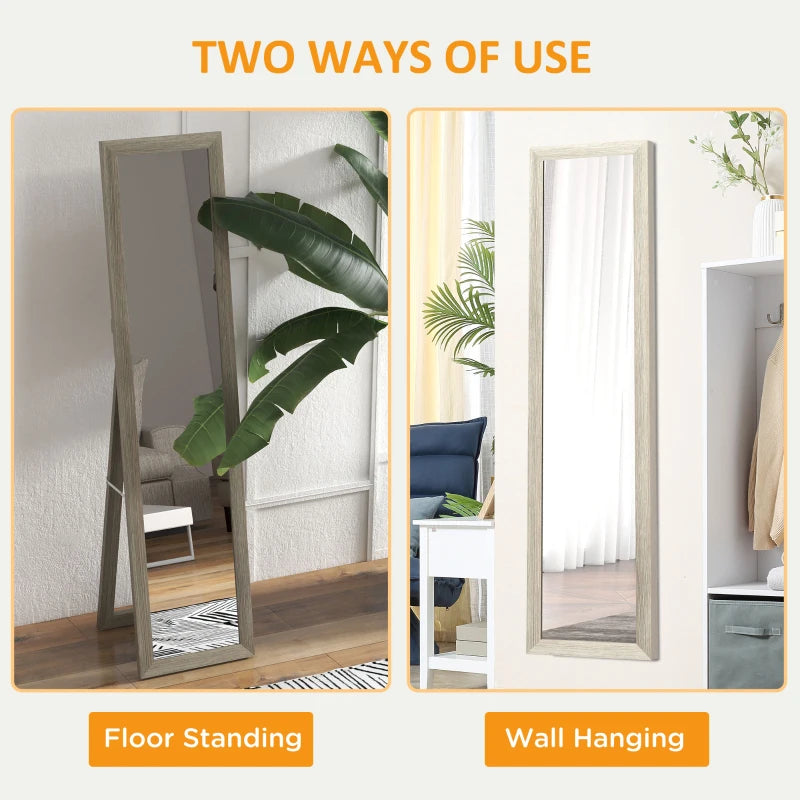 Wall Mounted or Freestanding - Full Length - Wooden Framed Mirror - Grey