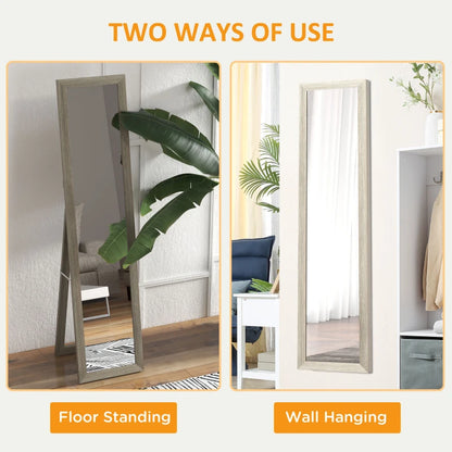 Wall Mounted or Freestanding - Full Length - Wooden Framed Mirror - Grey