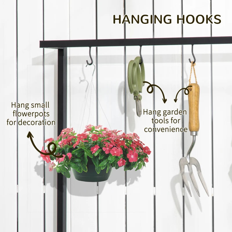 3-Tier Industrial Style Plant Stand / Flower Rack Shelf with Hanging Hooks