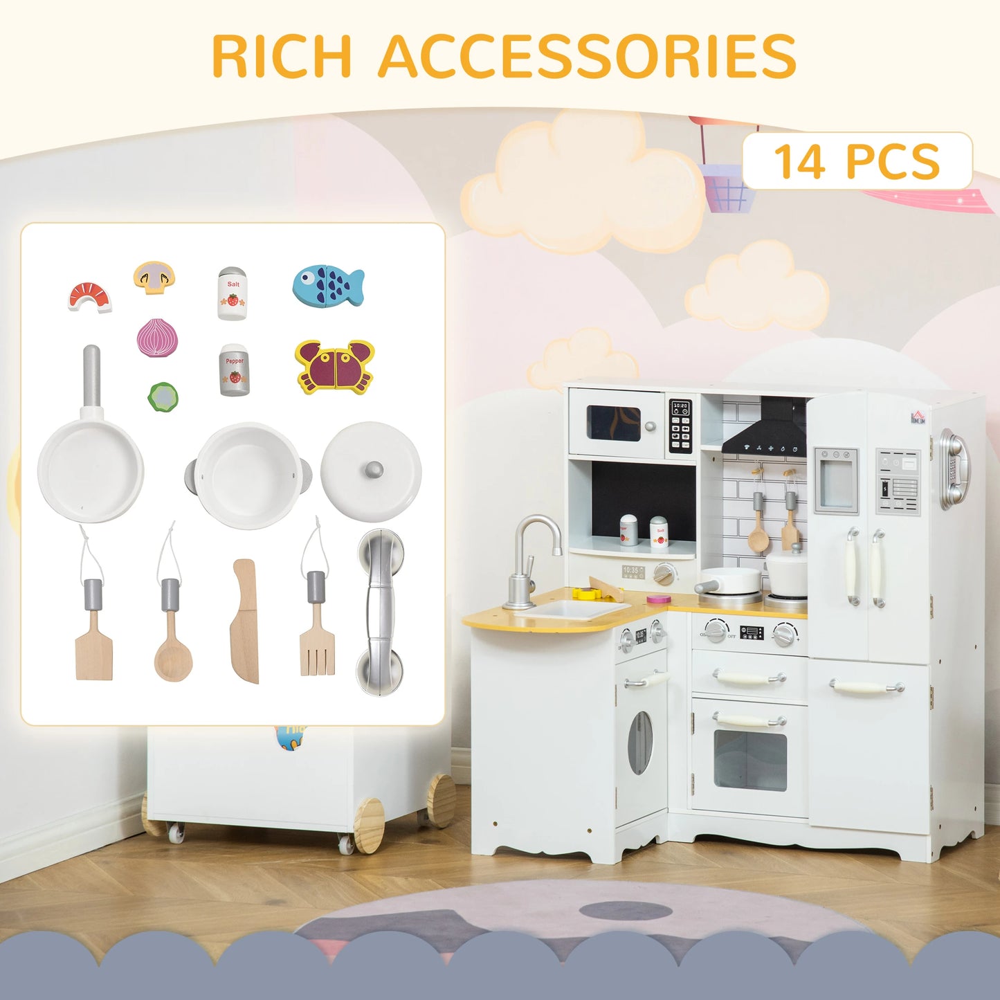 Kids Wooden Kitchen Playset - White