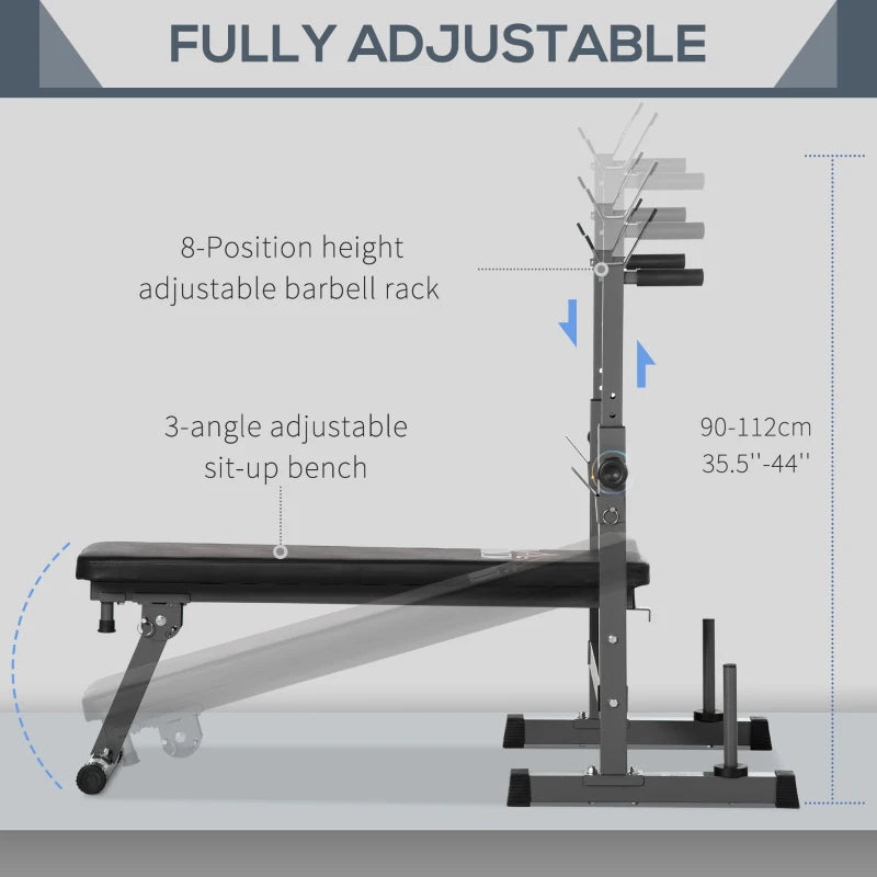 Foldable Slimline Adjustable Exercise Bench with Barbell Rack and Dip Station (Barbell & Weights not Included)