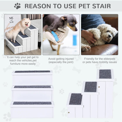 3-Step Dog / Pet Staircase Ladder with Hidden Storage Compartments - White