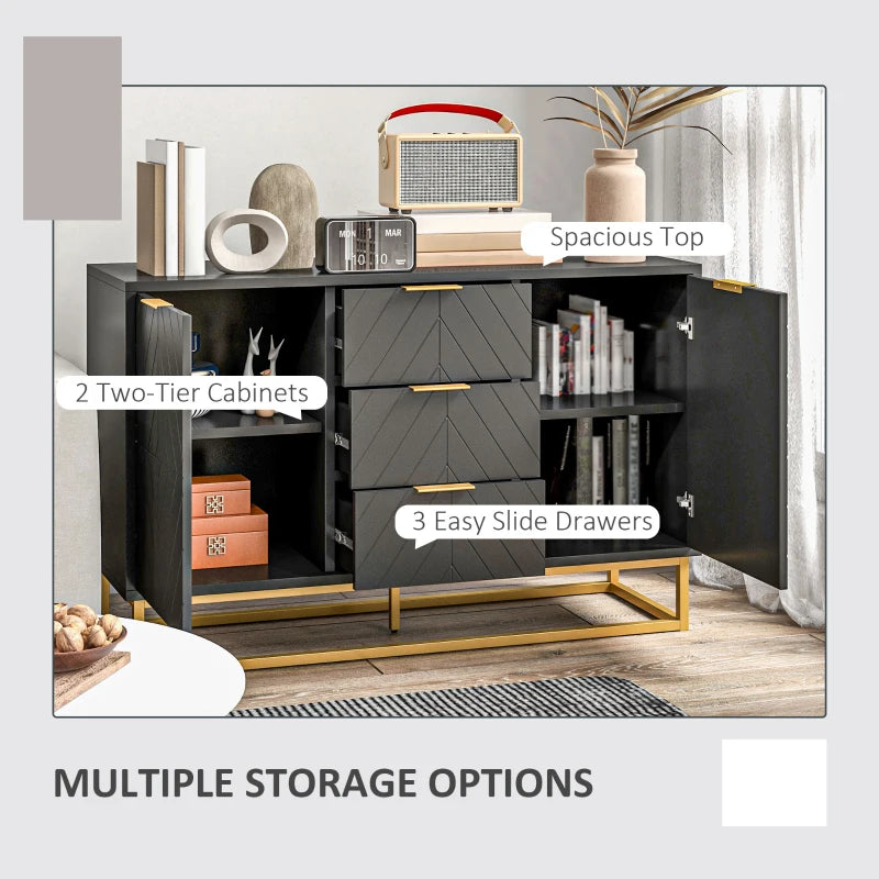 Modern Sideboard with 3-Drawers and Adjustable Shelves - Black
