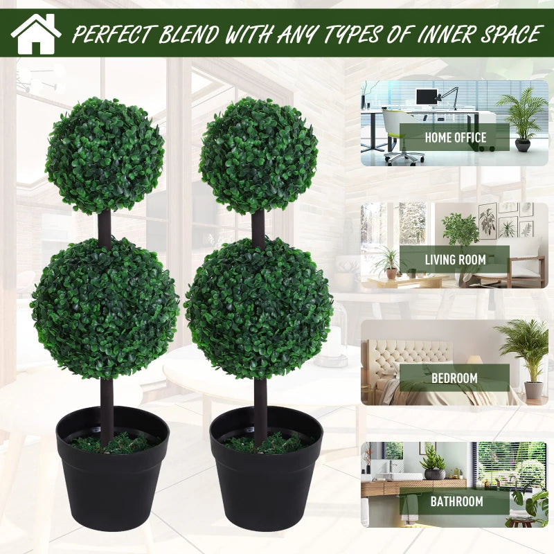 Set of 2 - Small - 2-Ball Boxwood Topiary - Indoor / Outdoor - 67cm