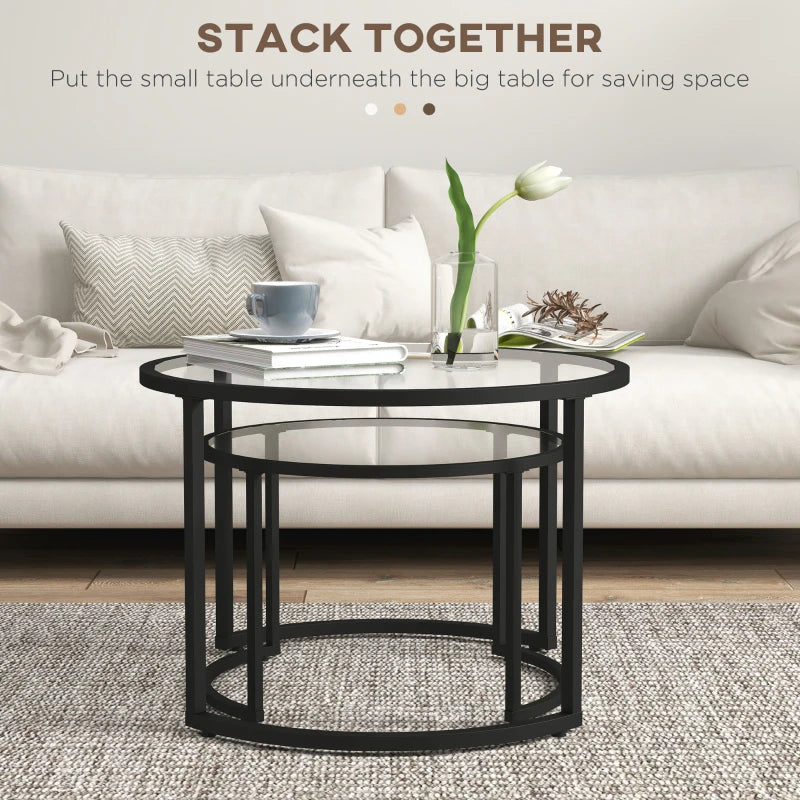 Eclipse Design - 2-Piece Tempered Glass Nesting Coffee Table with Missing Moon Style Frame Base