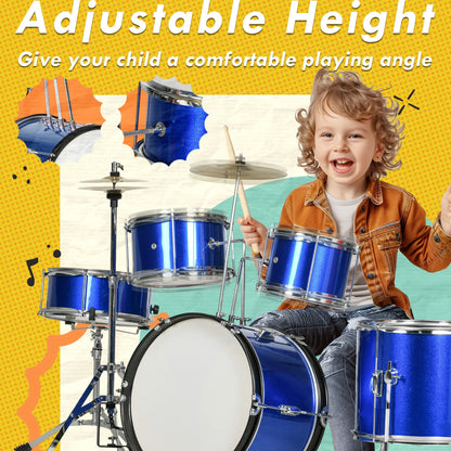 11 Piece Kids Drum Kit / Set with Stool and Drumsticks Included