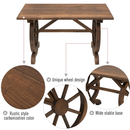 Natural Wooden Garden Table with Boat Wheel Style Legs