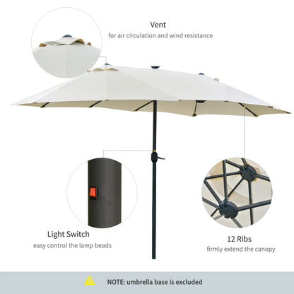 LED - Double Sided Parasol Sun Umbrella - Solar Lights - (4.4m) - (Base Not Included) - White