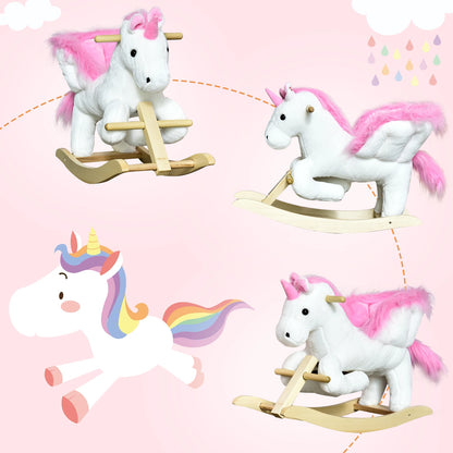 Wooden Plush Unicorn Style Rocking Horse Ride on Toy