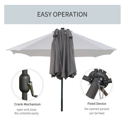 LED - Double Sided Parasol Sun Umbrella - Solar Lights - (4.4m) - (Base Not Included) - Dark Grey