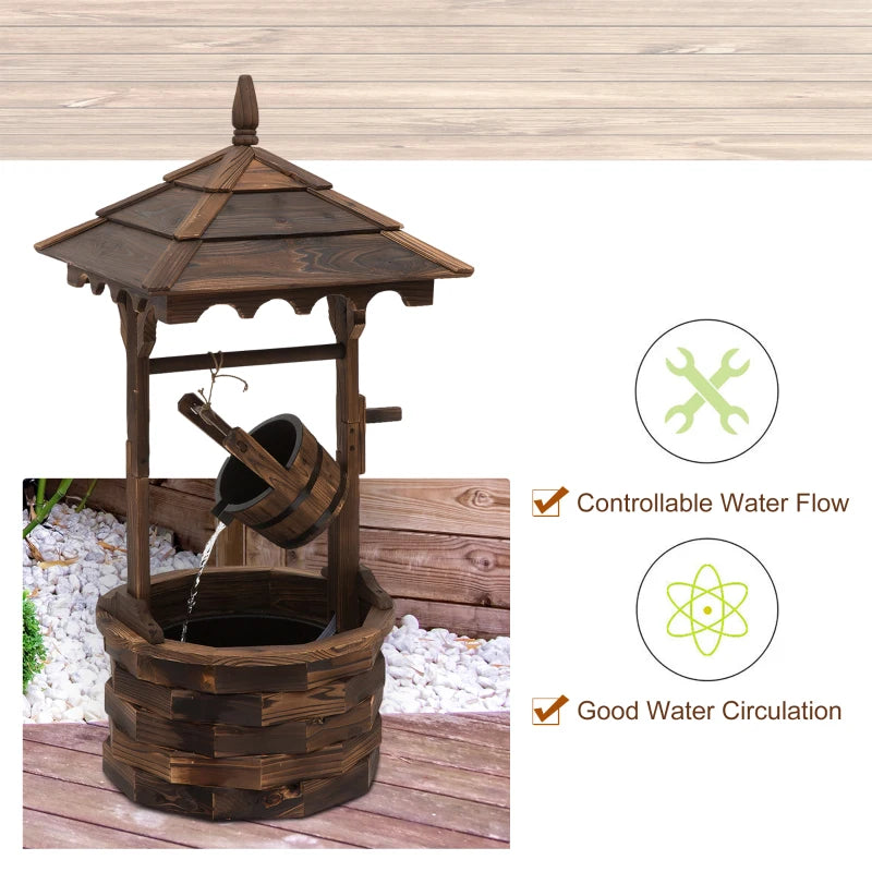 Wooden Waterfall Wishing Well with Pouring Well Bucket - (Electric Water pump Included)