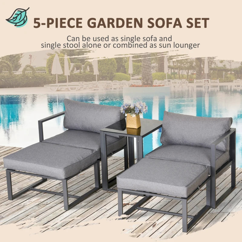 5-Piece Sun Lounger Set with Cushions, 2 Seats, 2 Footstools and Table