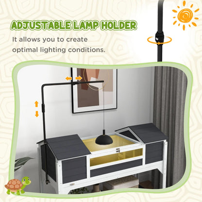 Raised Wooden Tortoise Enclosure with Adjustable Lamp Holder, Dual Main Houses and Openable Lid