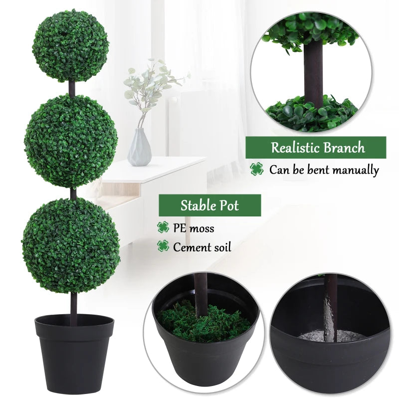 Set of 2 - Boxwood 3-Ball In-Line Topiary - Indoor / Outdoor - 112cm