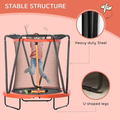 4.6ft - Kids Basketball Trampoline with Safety Enclosure and Hoop / Net - Orange