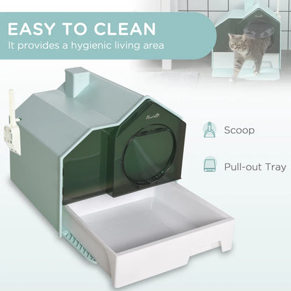 Home Style Cat Litter House Tray with Chimney Filter, Pull Out Tray and Front Door - Sky Blue