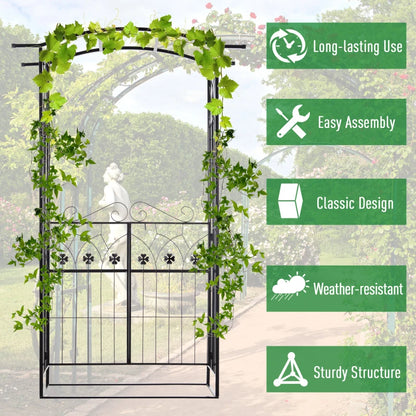 Garden Entrance Arch Trellis with Door Gate - 6.6ft