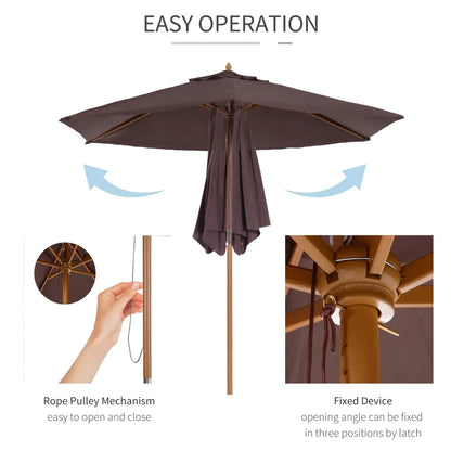 2.5m - Wooden Garden Parasol Outdoor Canopy Sun Shade for Patio - Brown