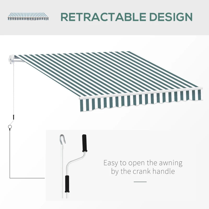 (2.5-2m) Adjustable Winding Retractable Canopy Awning - Green / White Stripe