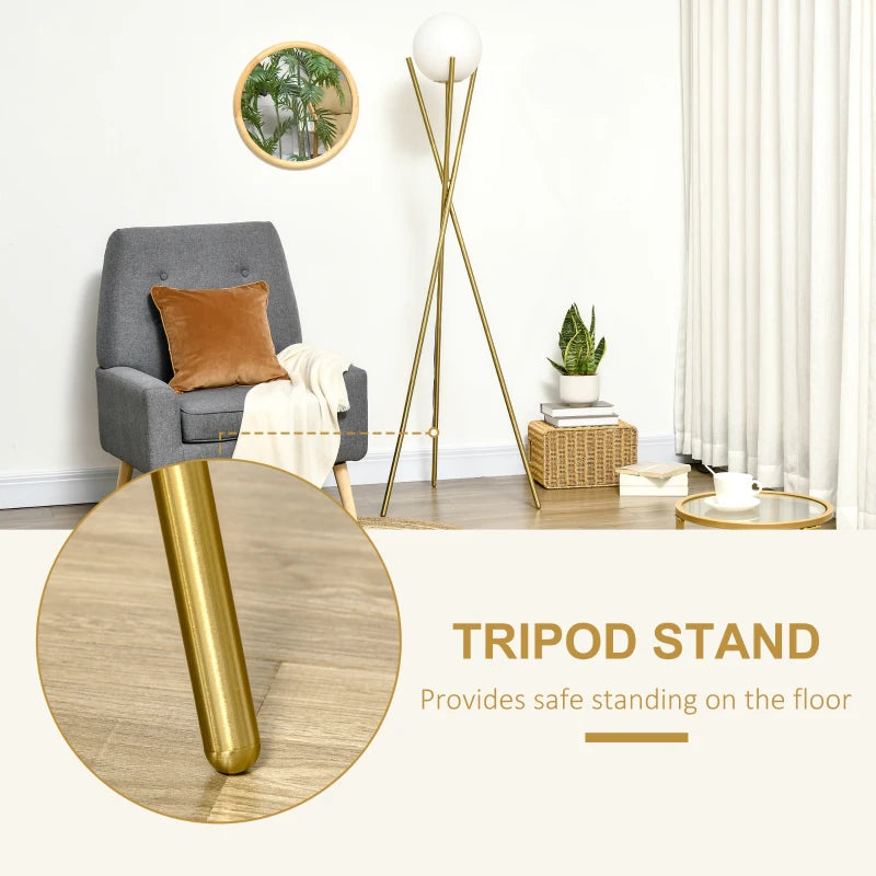 Gold Tone Tripod Moon Floor Lamp with Globe Lamp Shape and Foot Switch