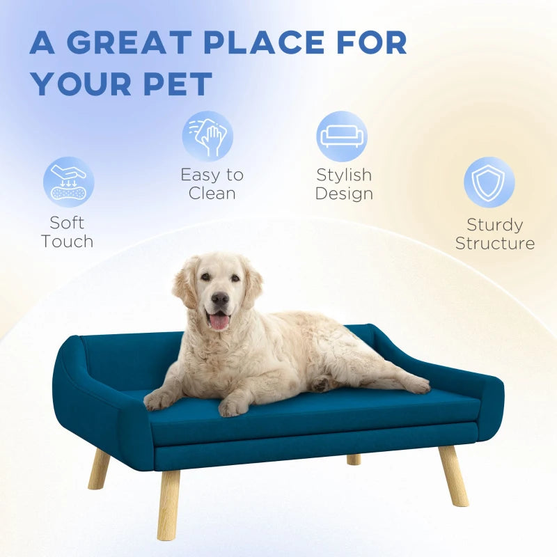 Slimline Backrest Dog Sofa Bed with Removable Cushion and Wood Frame - Sea Blue