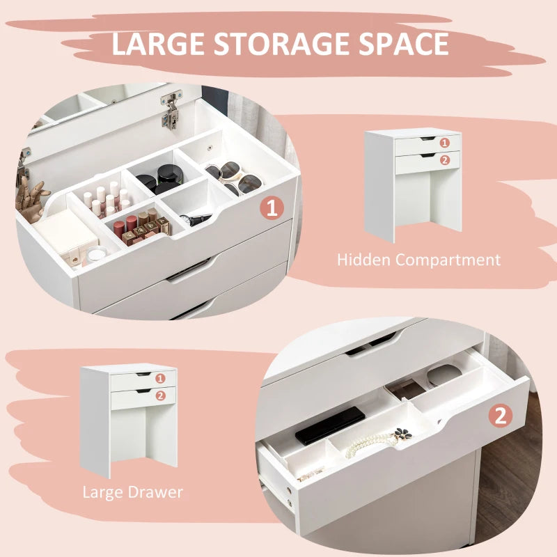 Slimline Dressing Table with Built in Vanity Mirror Drawer and Hidden Compartments for Bedroom