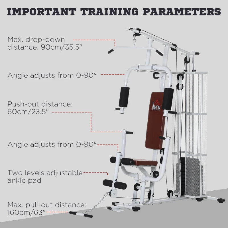 Multi-Function Home Gym Power Tower - Flys, Low Pull, Chest Press, Leg Curl and Lat Pull Down - White