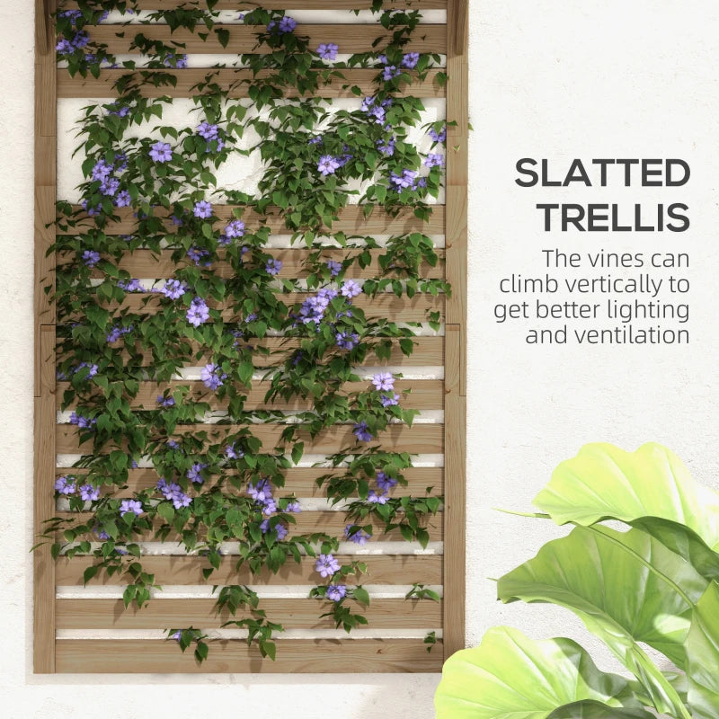 Set of 2 - Wall Mounted Plant Stand / Flower Rack with Back Trellis - Natural Wood Effect