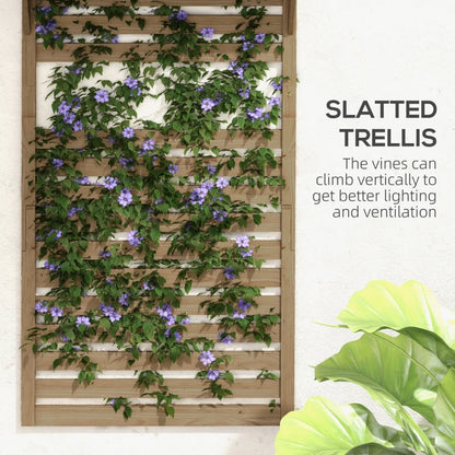 Set of 2 - Wall Mounted Plant Stand / Flower Rack with Back Trellis - Natural Wood Effect