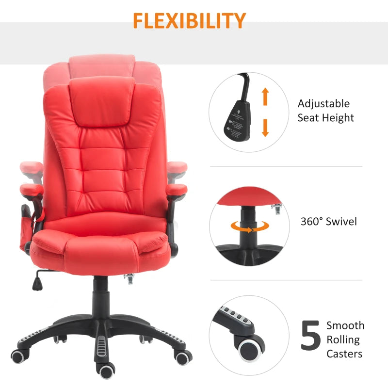 Executive Tilt & Recline Office Chair with Massage & Heat function - Red