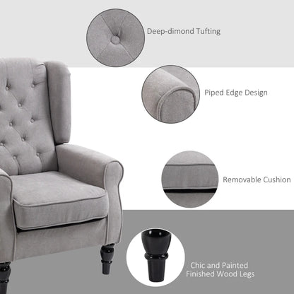 Retro Wingback Tufted Button Accent Armchair with Soft Cushioned Back & Seat - Cloud Grey