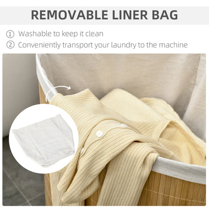 55L - Triangular Corner Bamboo Laundry Basket with Lid and Removable Washing Lining - Natural