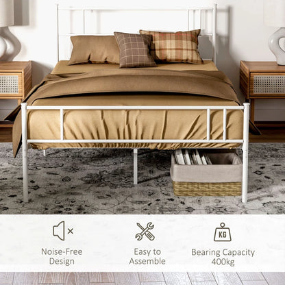 Double Metal Bed Frame - Bedstead Base with Headboard and Footboard - Metal Slat Support and Underbed Storage Space