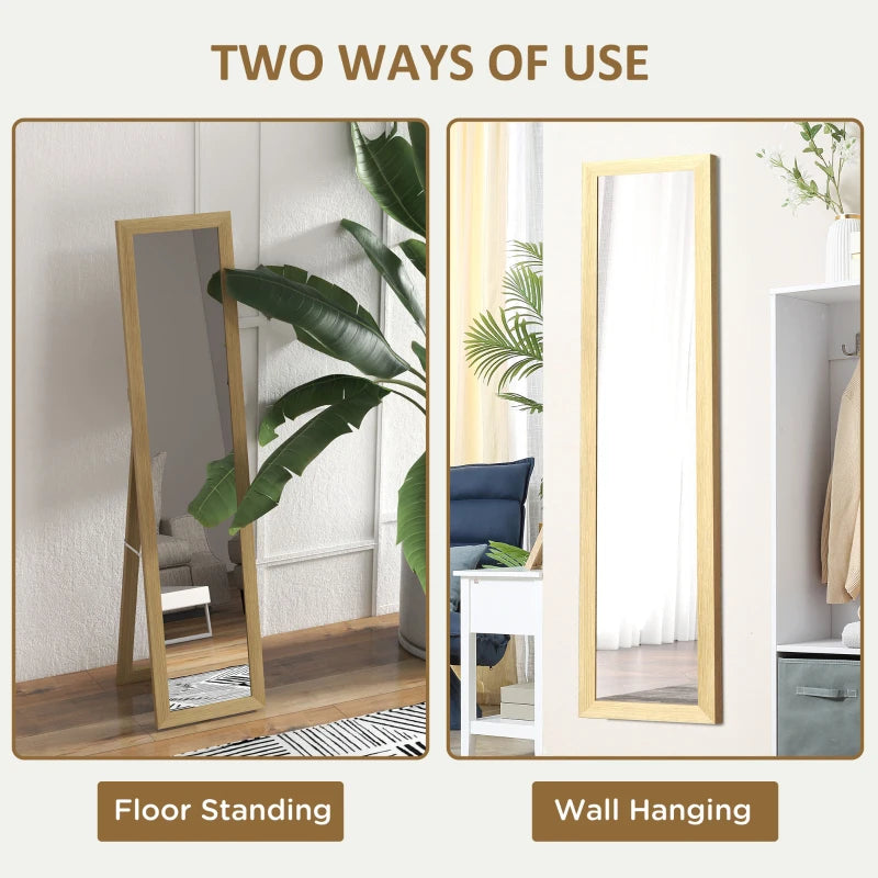 Wall Mounted or Freestanding - Full Length - Wooden Framed Mirror - Natural Pine