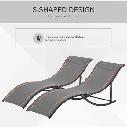 Set of 2 - Foldable S-Shaped Sun Lounger Set - Grey