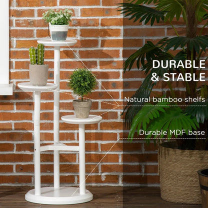 3-Tier - Multilevel Circular Plant Stand - Bamboo Display Stand Rack - White