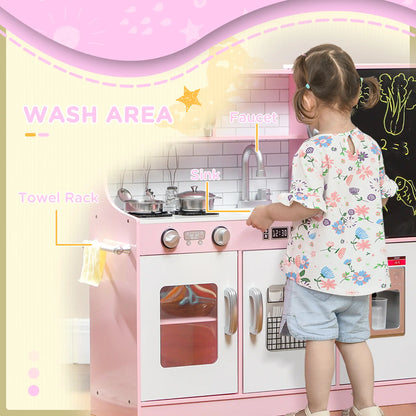 Kitchen Playset with Chalkboard, Storage Cupboards and Accessories - Pink