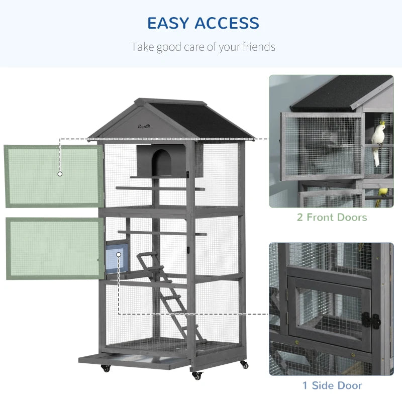 Indoor / Outdoor - 3-Tier Mobile Bird Cage with Ladders and Perching Spots