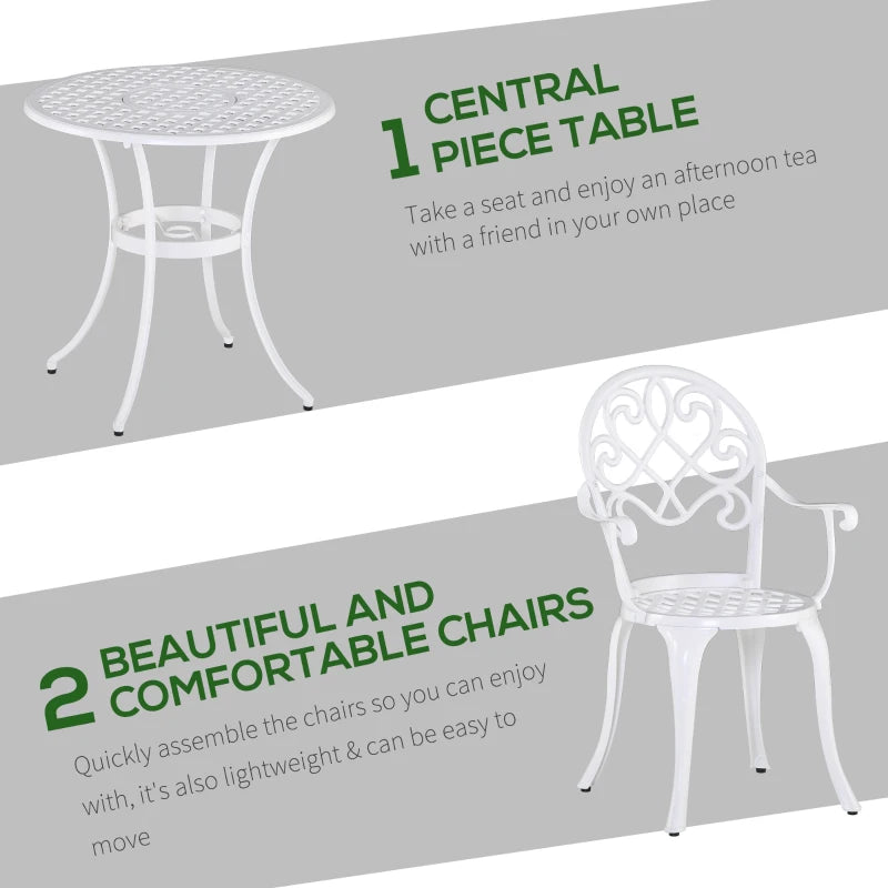 3-Piece Cast Aluminium - Bistro Set - Round Table with 2 Chairs