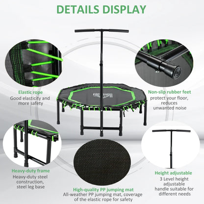 48" Octagonal Mini Fitness Exercise Trampoline Rebounder with Adjustable Handle