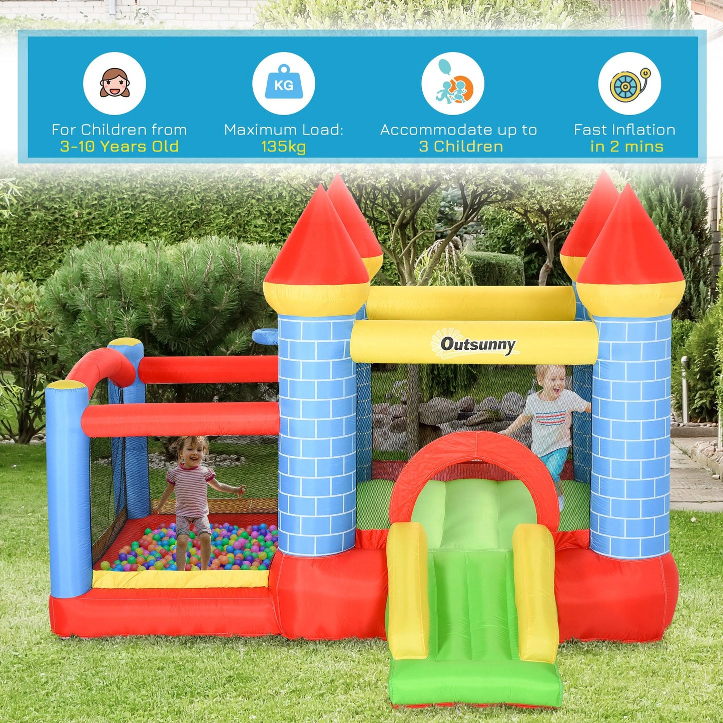 Kids Bouncy Castle with Slide and Side Paddle Pool