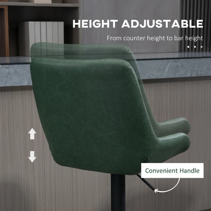 Adjustable Counter Height Retro Bar Stools / Dining Chairs with Footrest - Set of 2 - Green