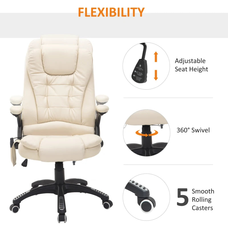 Executive Tilt & Recline Office Chair with Massage & Heat function - Cream