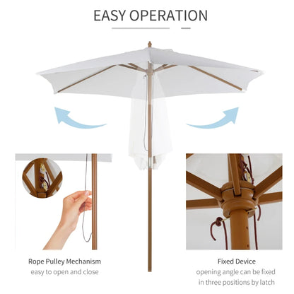 2.5m - Wooden Garden Parasol Outdoor Canopy Sun Shade for Patio - White