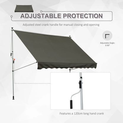 (3x1.5m) - Adjustable Aluminium Frame Awning Canopy - Grey