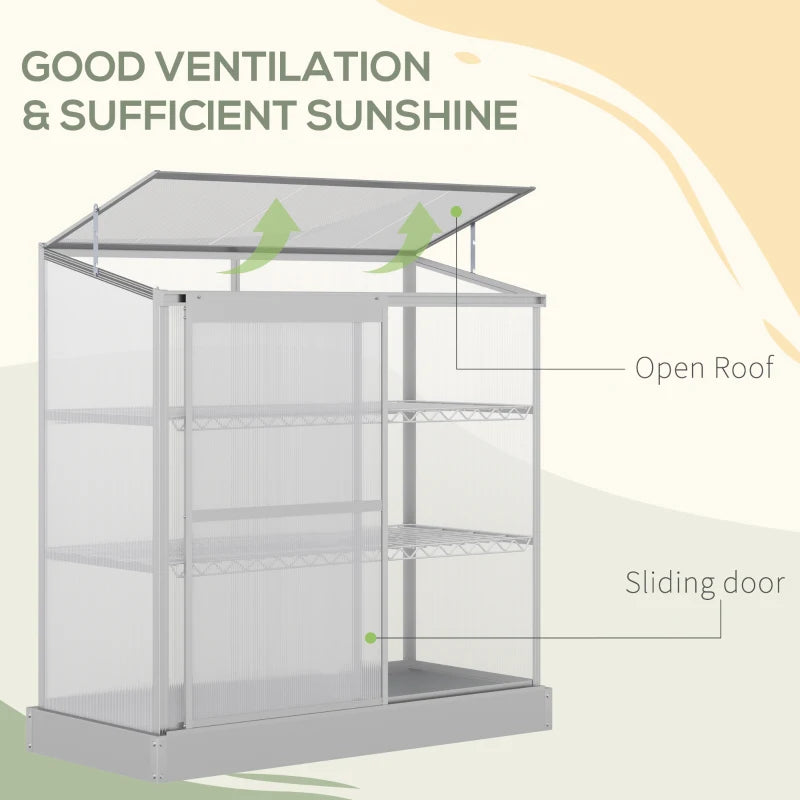 3-Tier - Polycarbonate Greenhouse with Openable Roof and Sliding Door