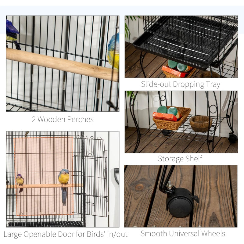 1.53m Bird Cage / Feeding Stand with Perches, Dropping Tray, Feeding Bowl and Underneath Storage