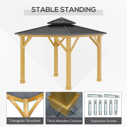 2-Tier Hardtop Roof - Solid Wood Gazebo Patio Shelter for Garden